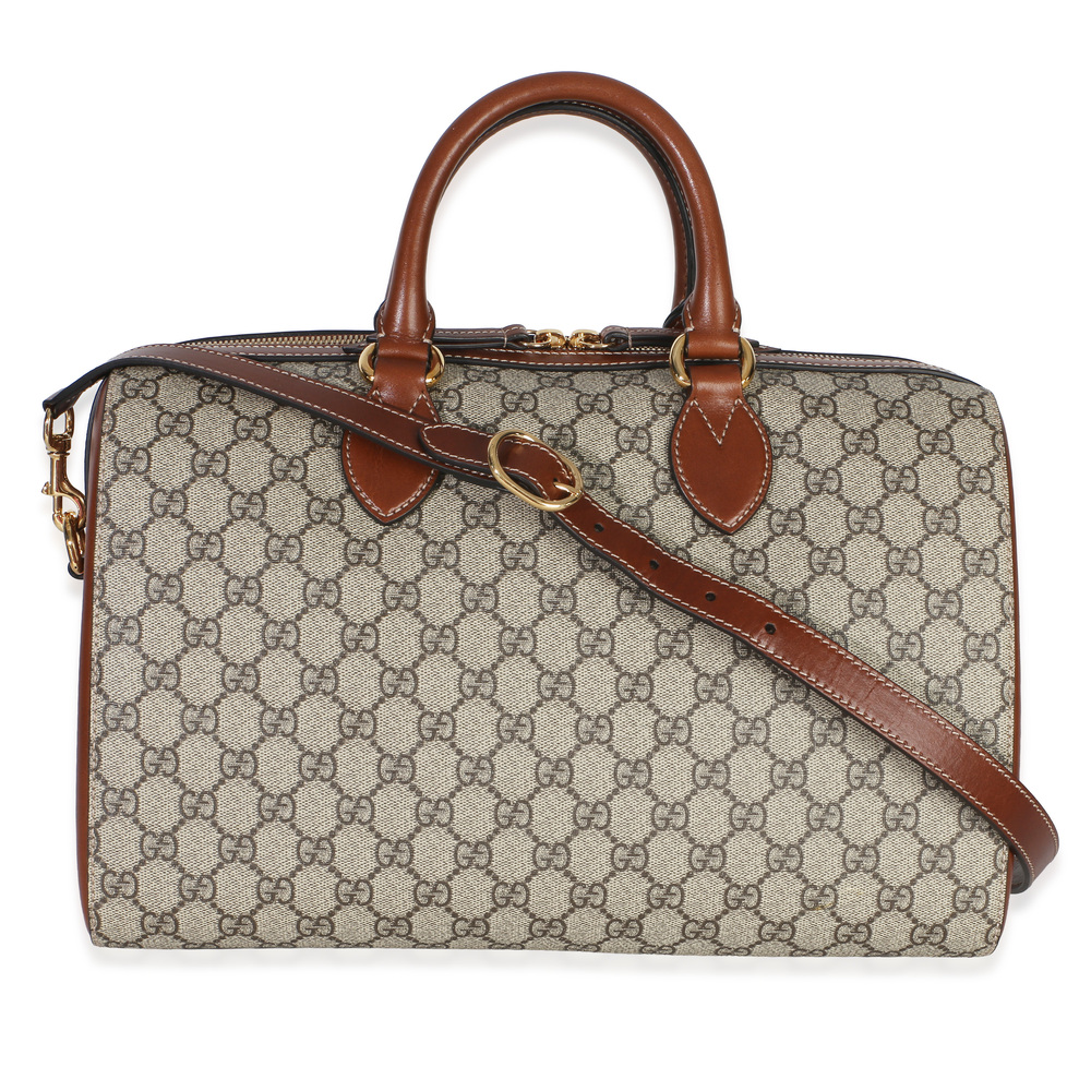 Gucci Brown GG Supreme Monogram Large Boston Bag